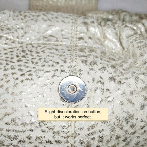 HOGAN Italy Creamy Beige Silver Metallic Hobo Slouchy Leather Large Shou… - Picture 13 of 13